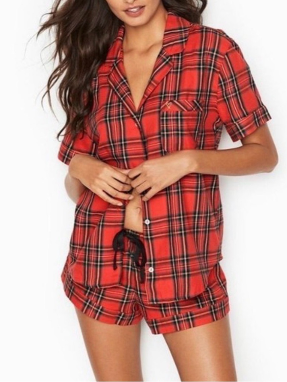 Victoria's Secret Red Plaid Short-Sleeve Pajama Set